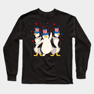 US Flag American 4th Of July Animal Penguin Long Sleeve T-Shirt